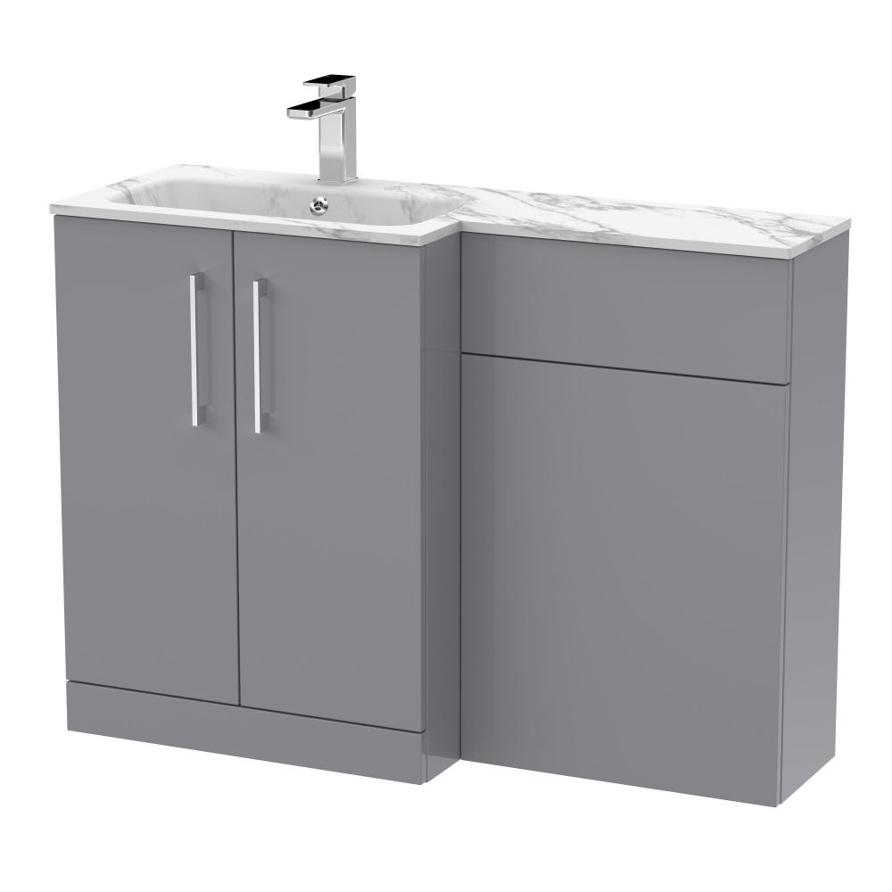 Nuie Arno Satin Grey Floor Standing Unit and Marble Effect Basin