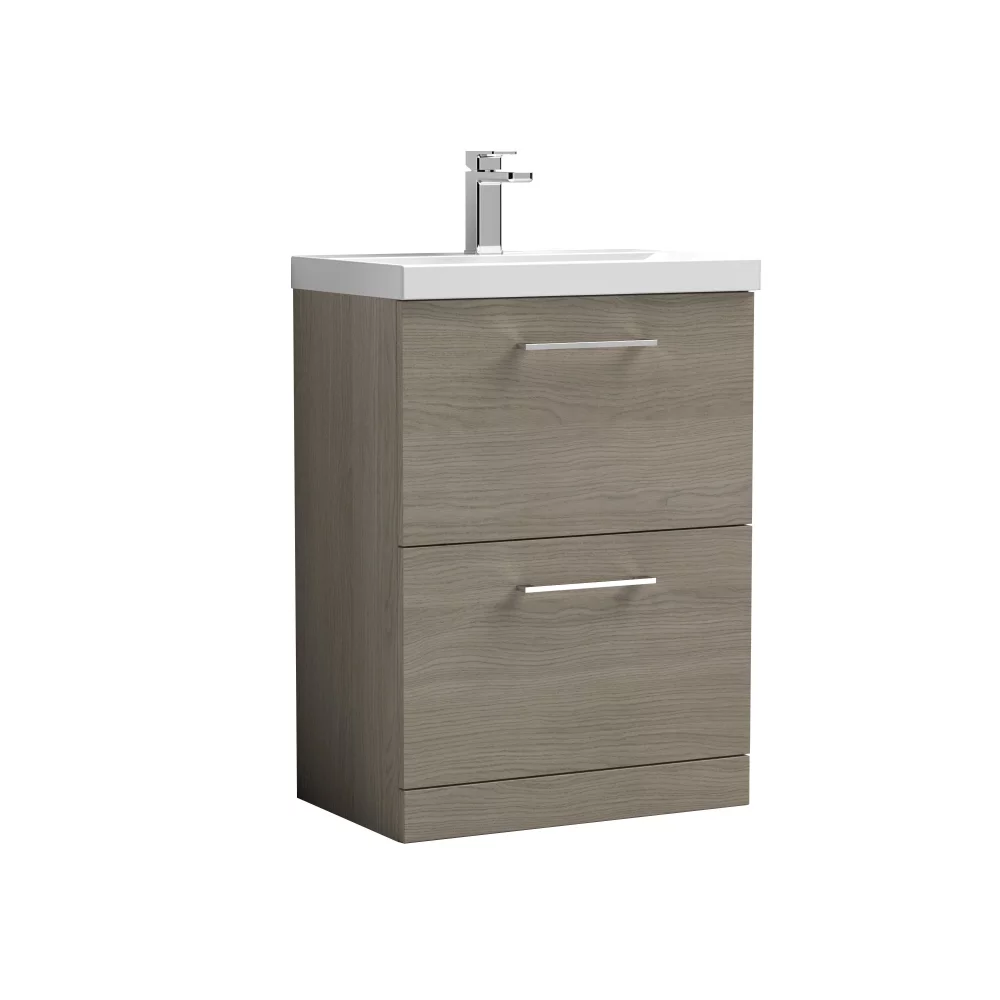 Nuie Arno 600mm Solace Oak Floor Standing 2 Drawer Vanity Unit