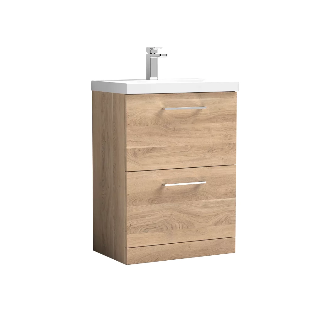 Nuie Arno 600mm Bleached Oak Floor Standing 2 Drawer Vanity Unit