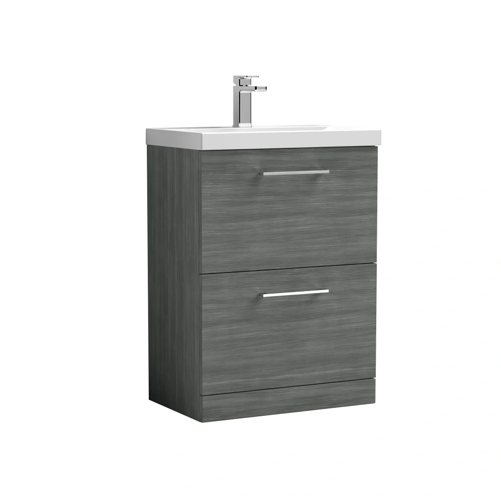 Nuie Arno 600mm Anthracite Floor Standing 2 Drawer Vanity Unit