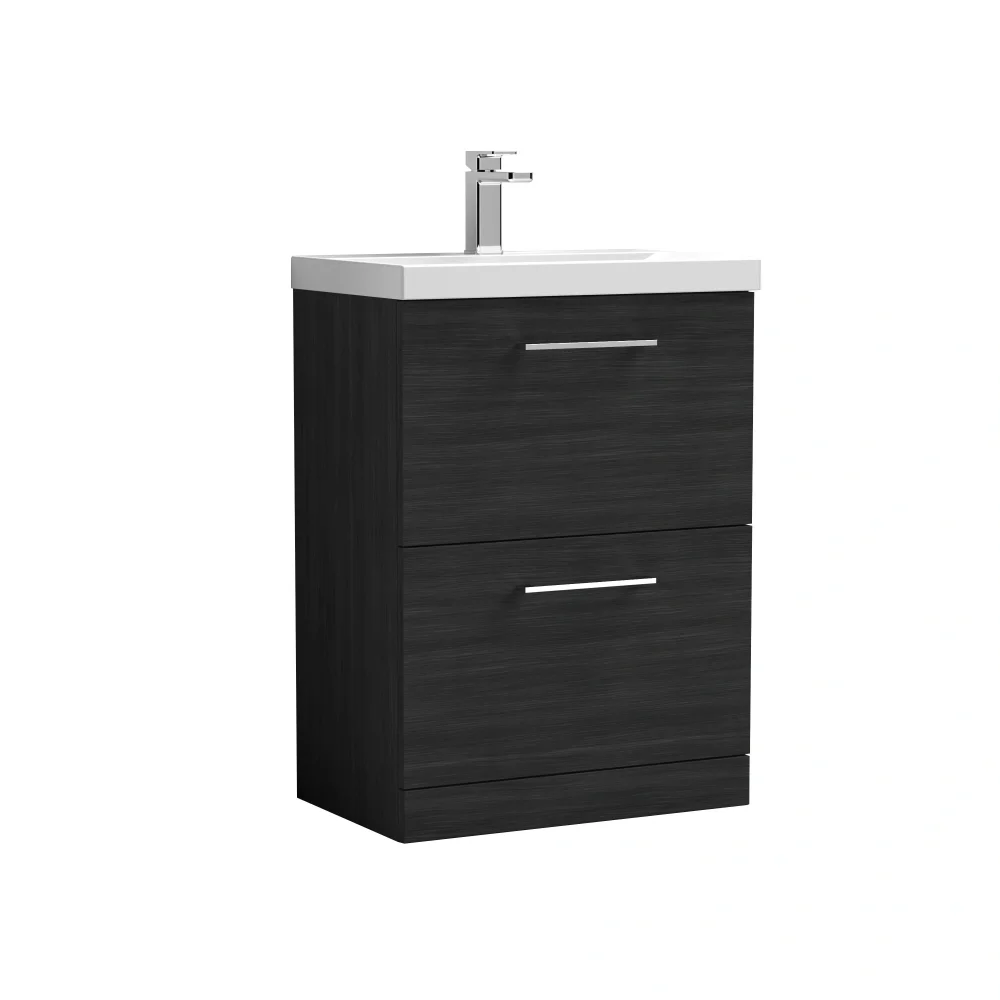 Nuie Arno 600mm Charcoal Black Floor Standing 2 Drawer Vanity Unit