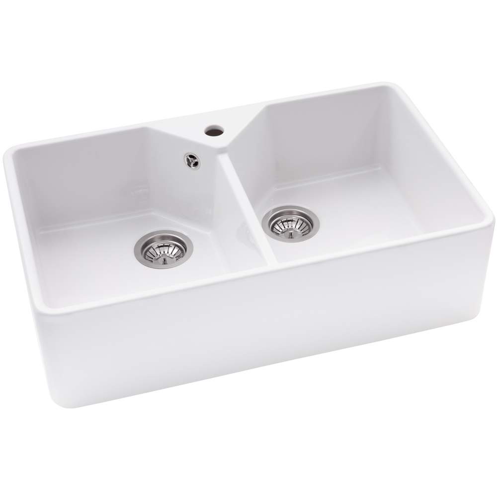 Abode Provincial Large 2 Bowl Undermount Kitchen Sink - White