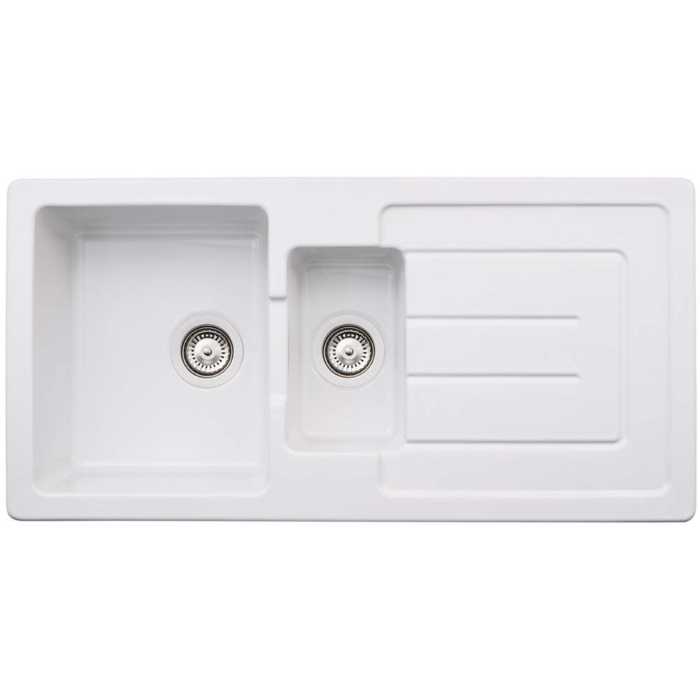 Abode Acton 1.5 Bowl & Drainer Ceramic Inset Kitchen Sink - White