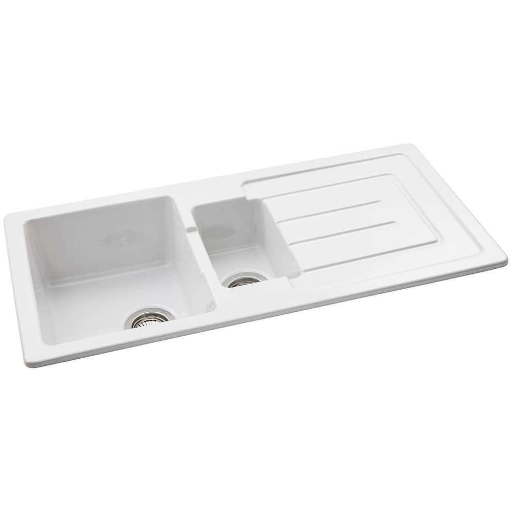 Abode Acton 1.5 Bowl & Drainer Ceramic Inset Kitchen Sink - White