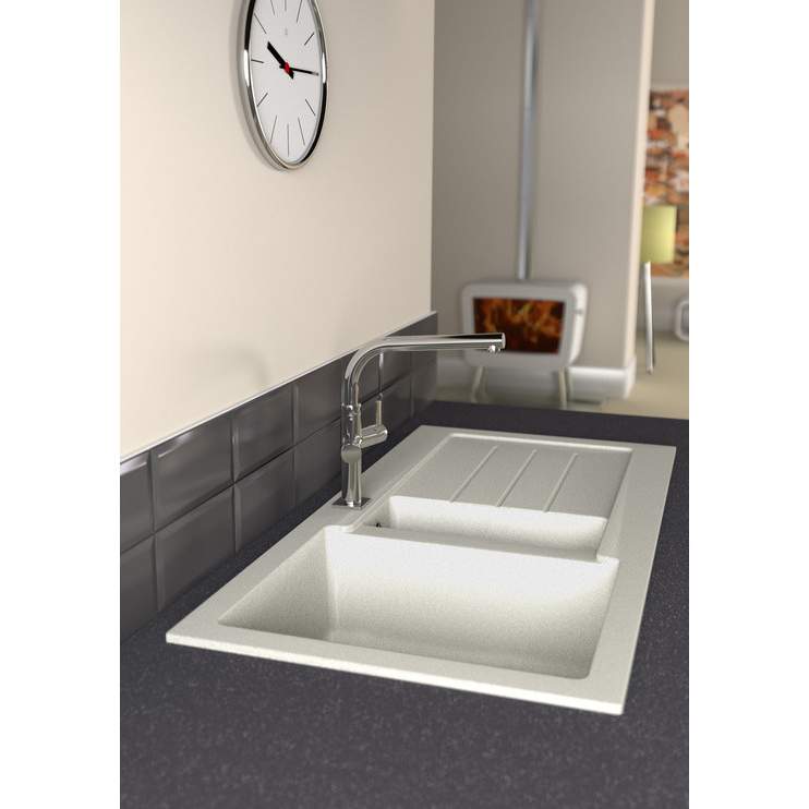 Abode Xcite 1.5 Bowl & Drainer Granite Inset Kitchen Sink - Frost White
