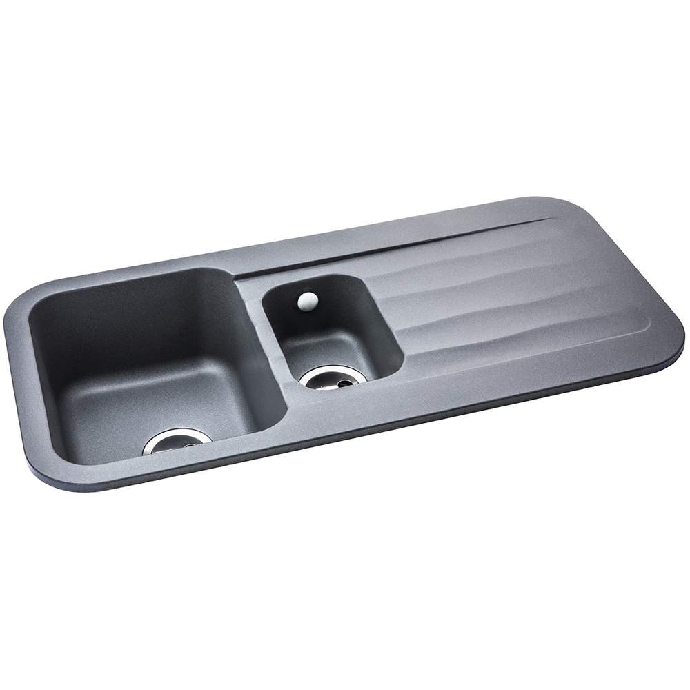 Abode Dune 1.5 Bowl & Drainer Granite Inset Kitchen Sink - Grey Metallic