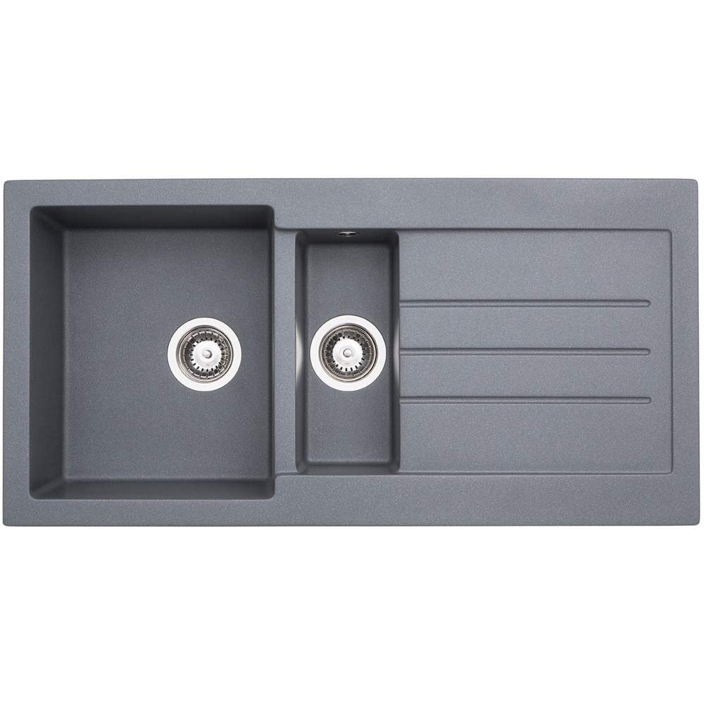 Abode Xcite 1.5 Bowl & Drainer Granite Inset Kitchen Sink - Grey Metallic