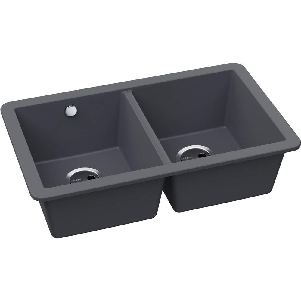 Abode Matrix Square GR15 2 Bowl Granite Undermount Sink - Grey Metallic