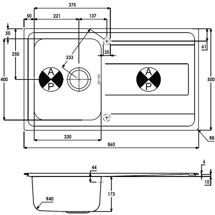 Abode Ixis compact 1 Bowl & Drainer Inset Kitchen Sink - Stainless Steel