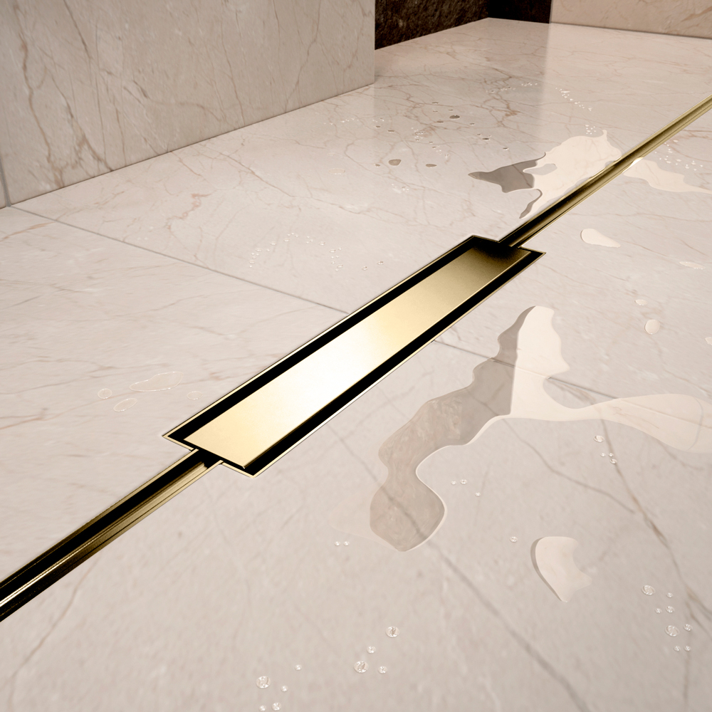 Abacus Level Access Linear Uno Brushed Brass End Waste Wetroom Kit 1600