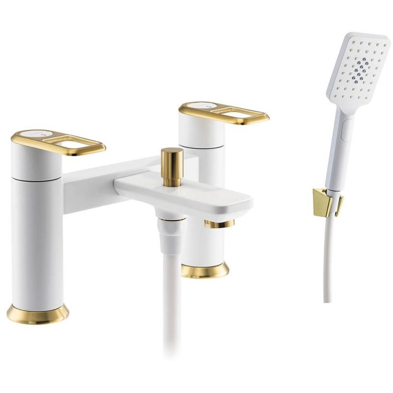 Abode Levarto Matt White and Brass Bath Shower Mixer
