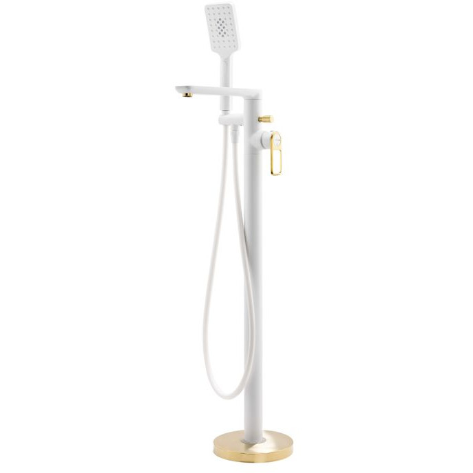 Abode Levarto Matt White and Brass Free Standing Bath Shower Mixer