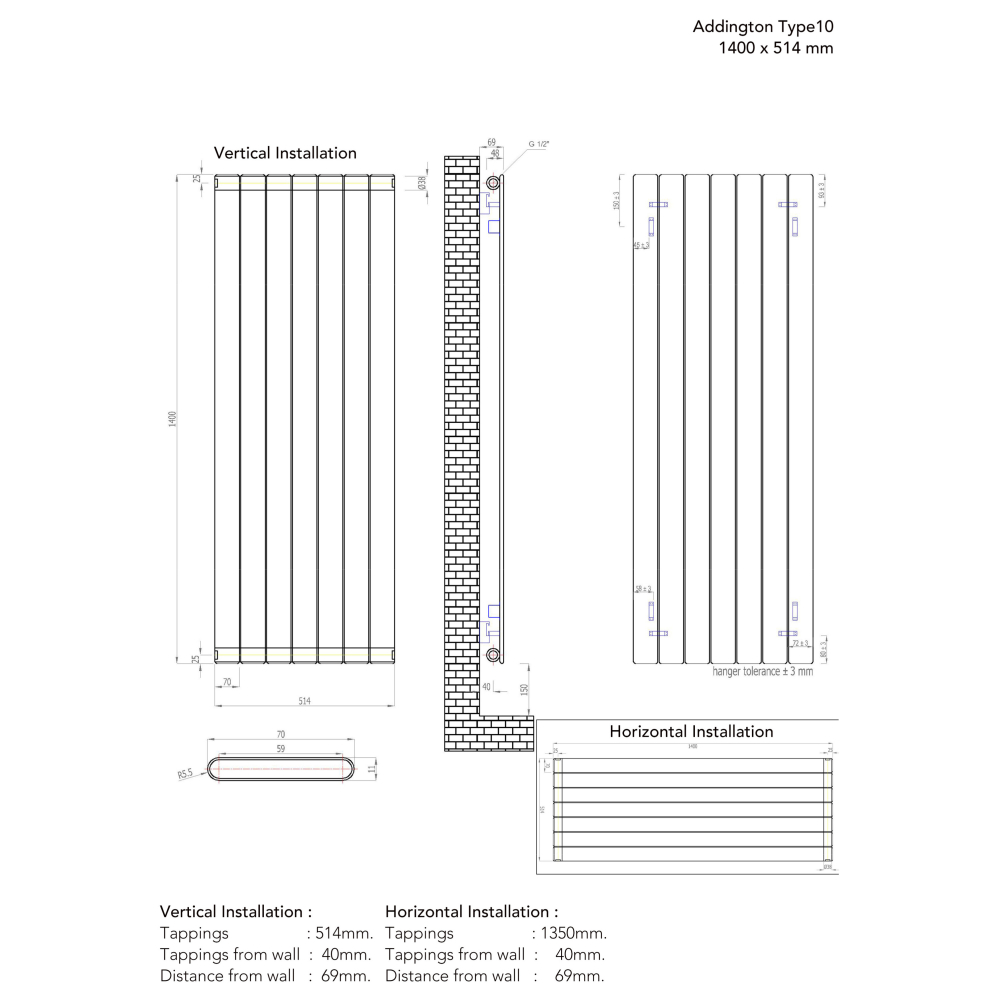 Eastbrook Addington 1400 x 514 Gloss White Type10 Radiator - 91.0011 ...