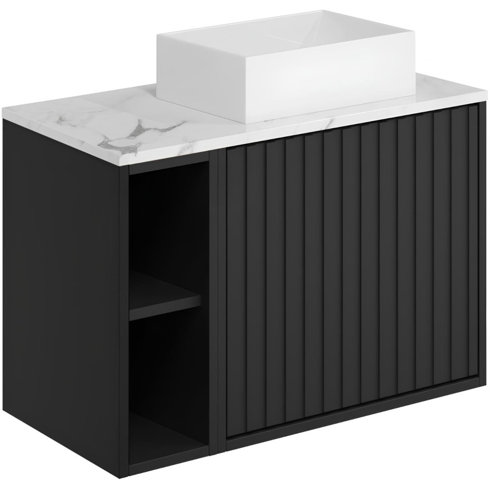 Scudo Alfie 800mm Matt Black Wall Hung Unit with Carrara Worktop