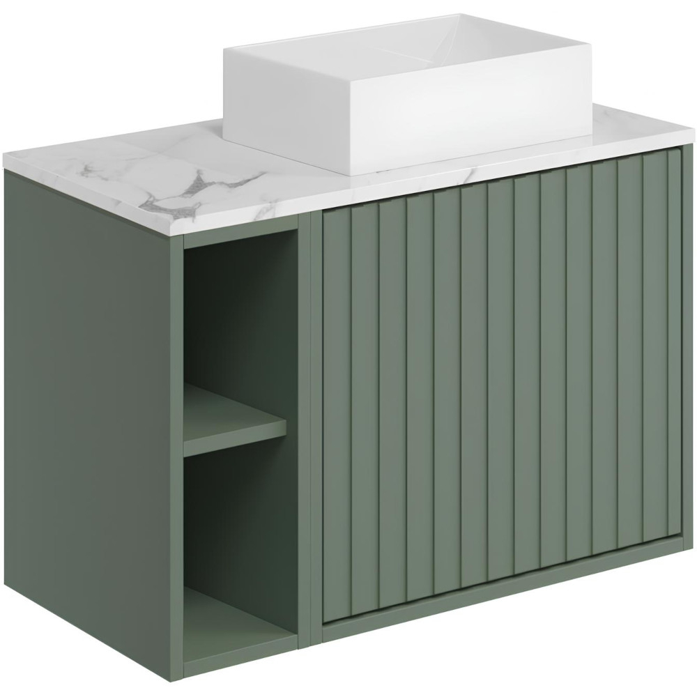 Scudo Alfie 800mm Reed Green Wall Hung Unit with Carrara Worktop