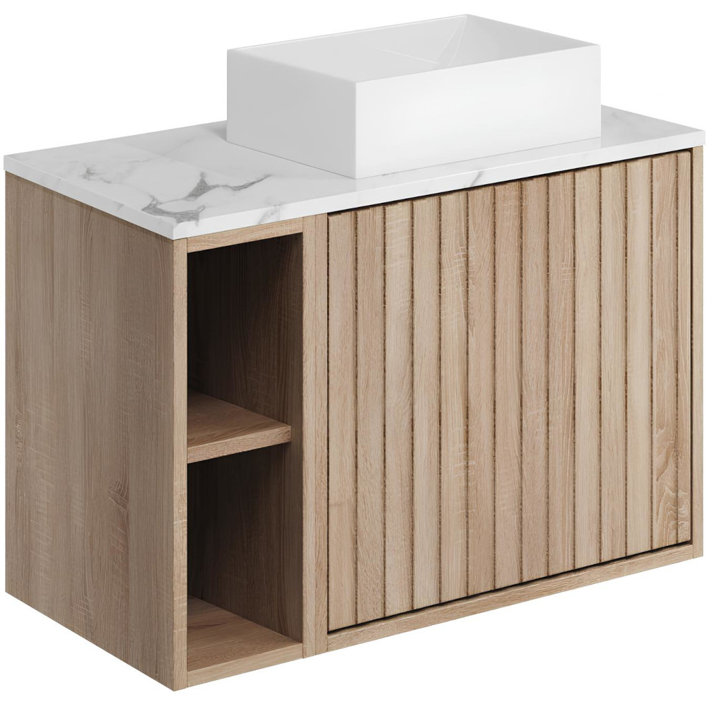 Scudo Alfie 800mm Sonoma Oak Wall Hung Unit with Carrara Worktop