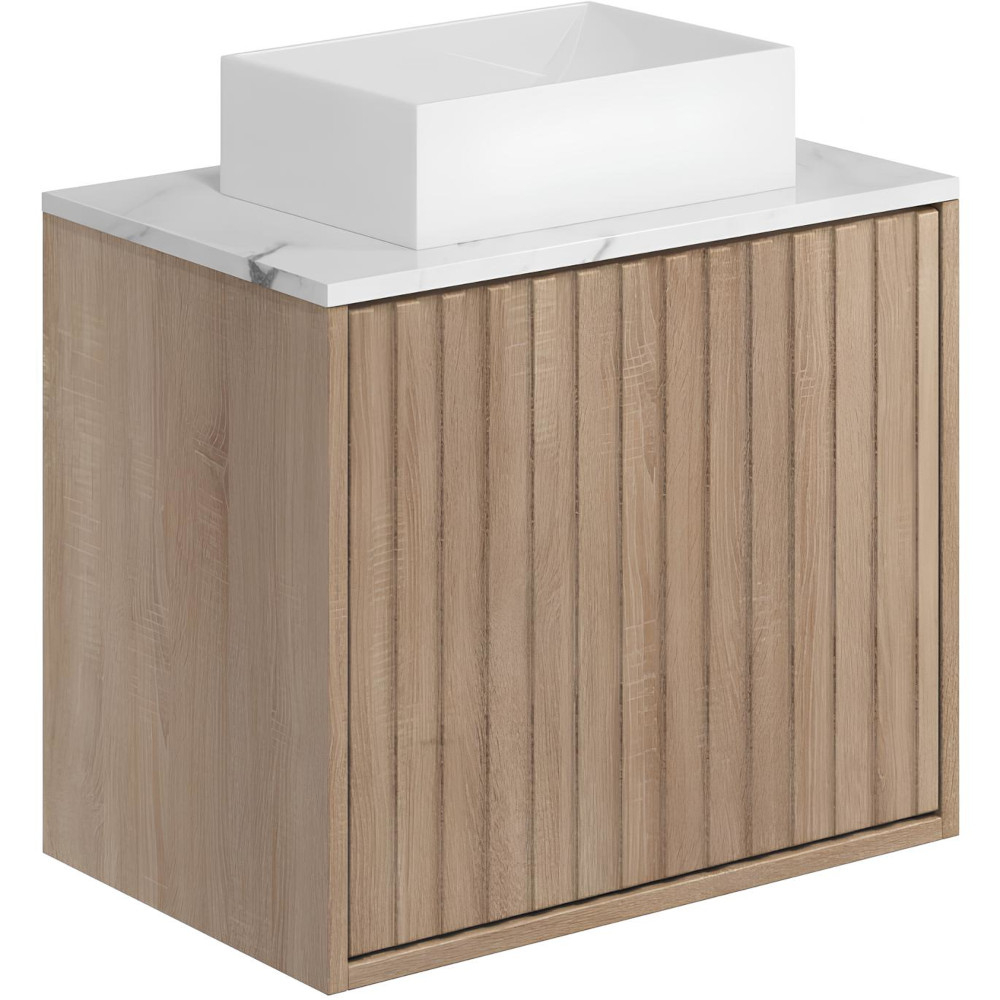 Scudo Alfie 600mm Sonoma Oak Wall Hung Vanity Unit with Countertop Basin