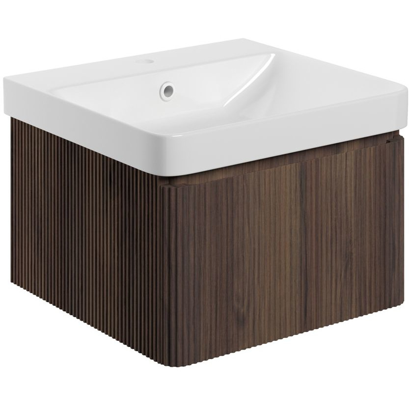 Ancona 500mm Textured Walnut 1 Drawer Wall Hung Vanity Unit