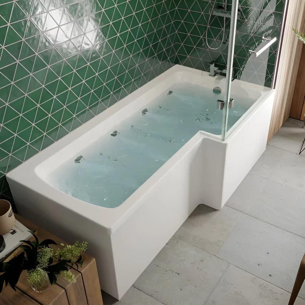 Aquabathe Blok 1700 x 700-850 Whirlpool 10 Jet L Shape Shower Bath - Right Hand
