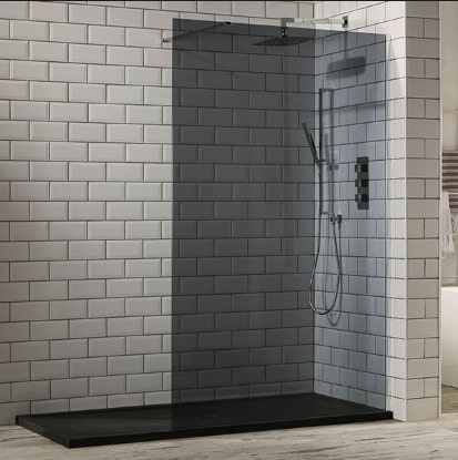 Aquaglass+ 1400mm Smoked Glass Walk-in Shower Enclosure by Frontline Bathrooms