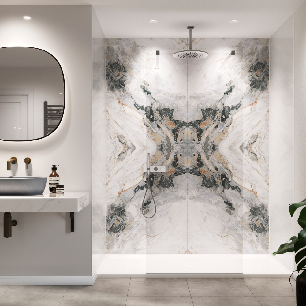 Arebescato Book Matched Showerwall Acrylic Wall Panels - 2 * 2400x1200mm Pattern Matched Panels
