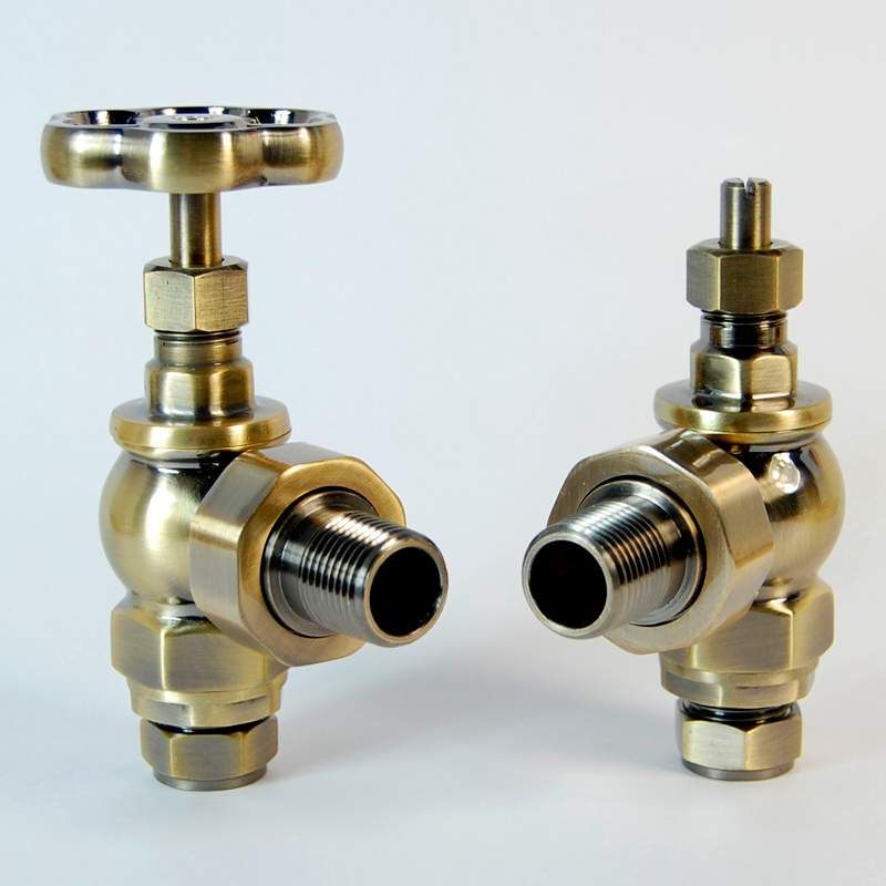 DQ Argo Manual Angled in Antique Brass Radiator Valves