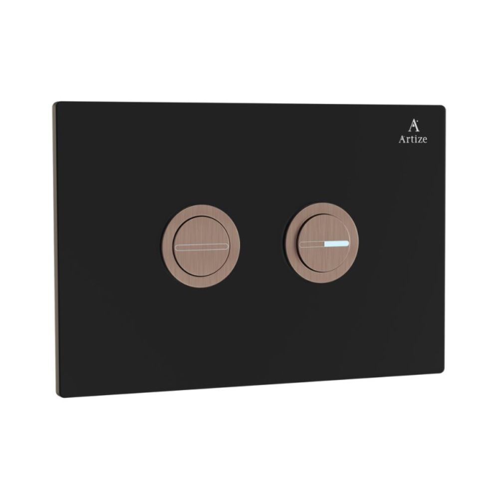 Artize Cilica Pneumatic Black Glass Dual Flush Button In Antique Copper