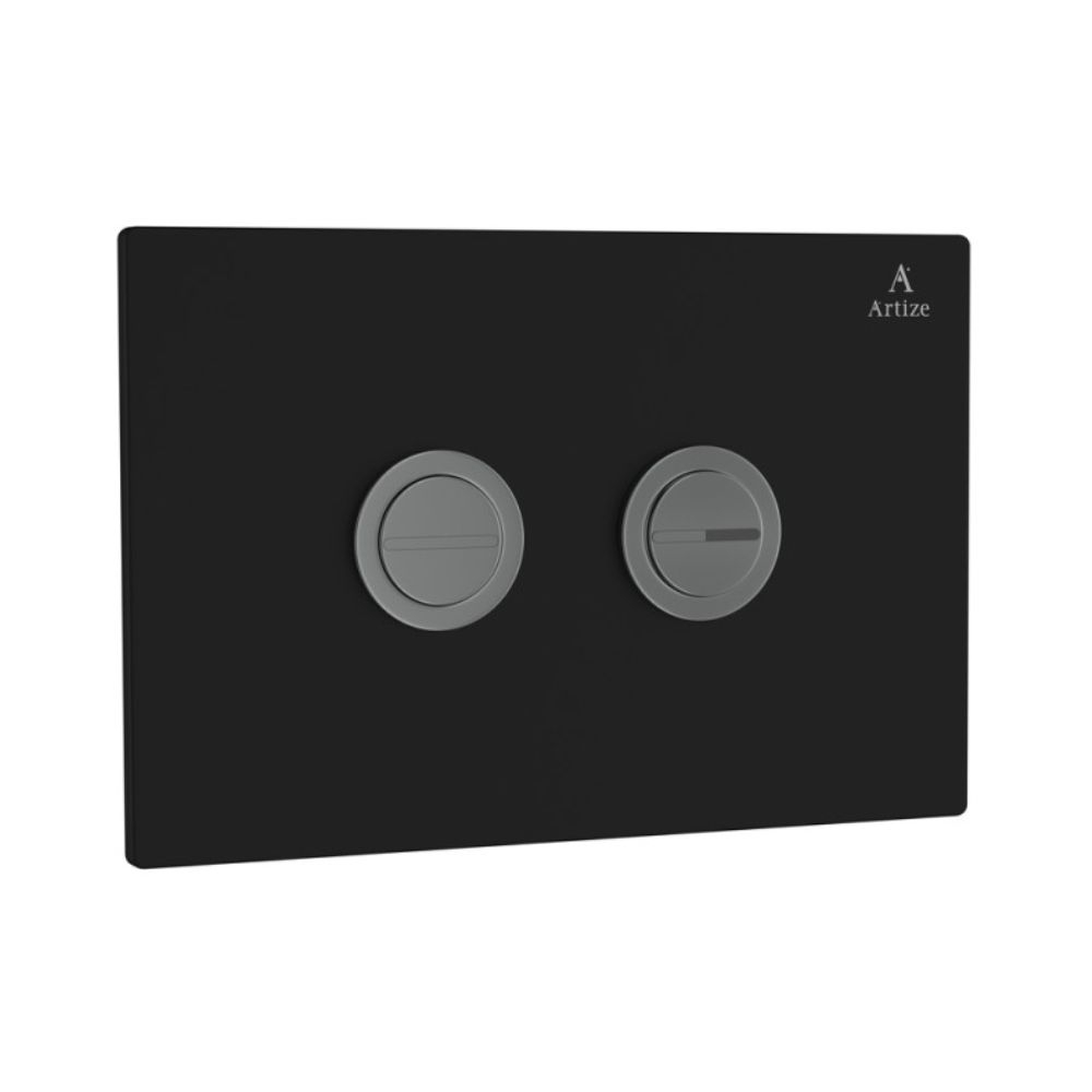 Artize Cilica Pneumatic Black Glass Dual Flush Button In Black Chrome