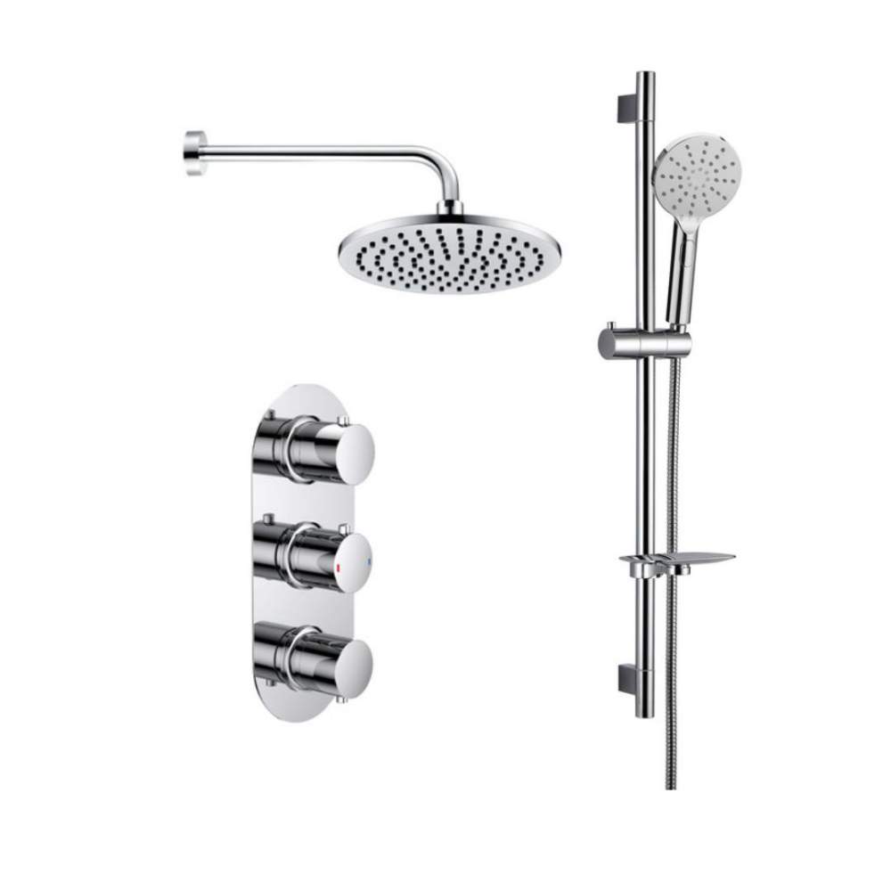 Round Shower Pack 4 Allier Dual Outlet Shower Valve & Riser Rail with