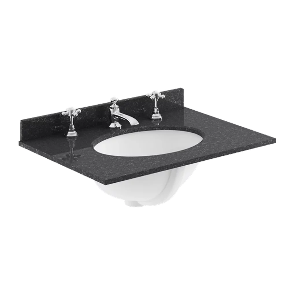 Bayswater 600mm Black Marble 3 Tap Hole Under Counter Basin and Worktop