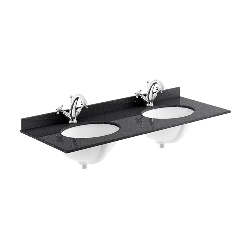 Bayswater 1200mm Black Marble 1 Tap Hole Under Counter Twin Basin and Worktop