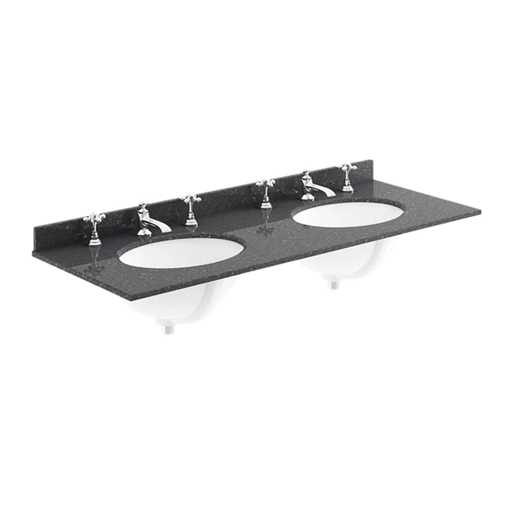 Bayswater 1200mm Black Marble 3 Tap Hole Under Counter Twin Basin and Worktop