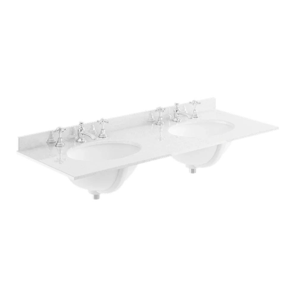 Bayswater 1200mm White Marble 3 Tap Hole Under Counter Twin Basin and Worktop