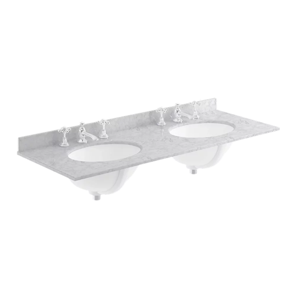 Bayswater 1200mm Grey Marble 3 Tap Hole Under Counter Twin Basin and Worktop