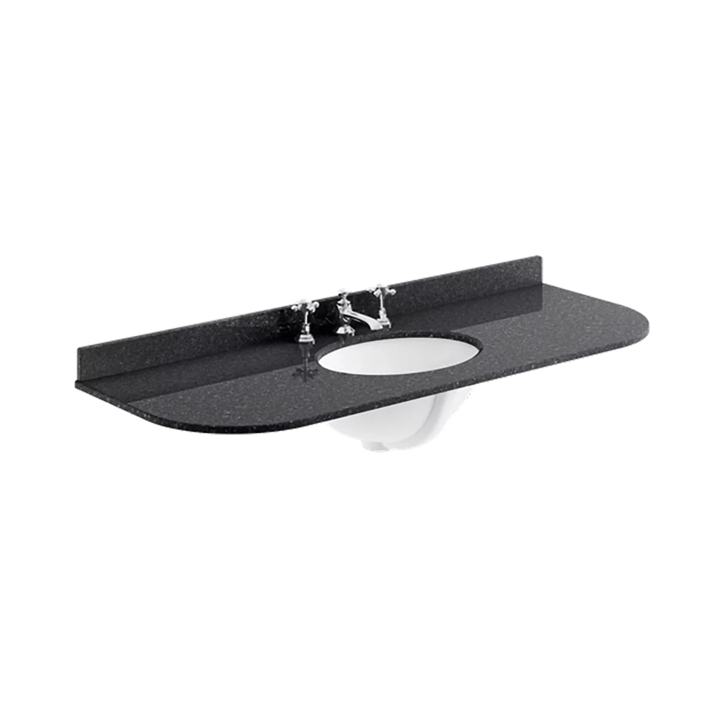 Bayswater 1200mm Black Marble 3 Tap Hole Under Counter Basin and Radius Worktop
