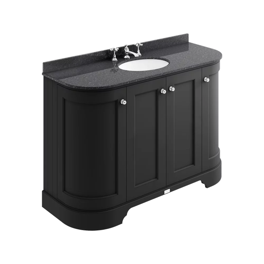 Bayswater 1200mm Traditional Curved 4 Door Basin Cabinet - Matt Black