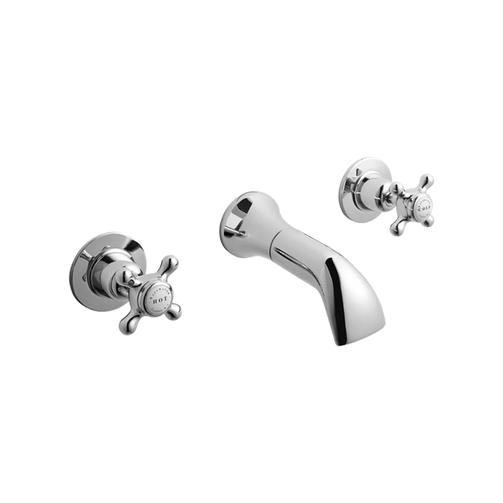 Bayswater White And Chrome Wall Mounted Basin Domed Collar Mixer Tap