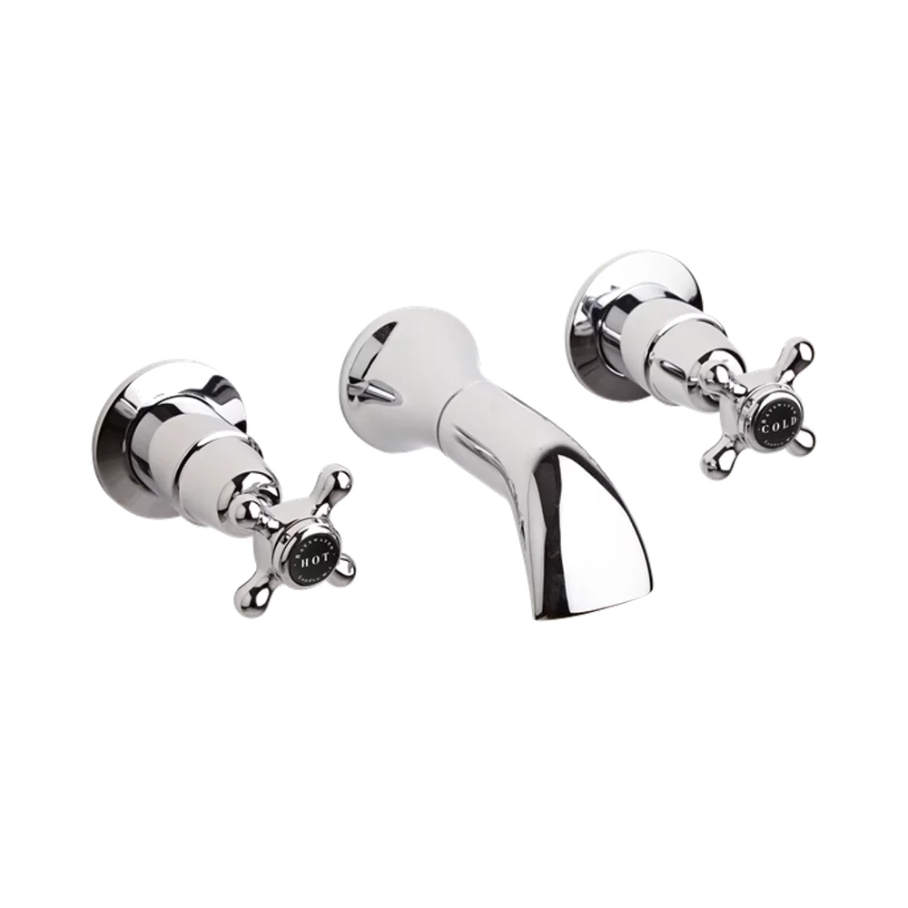 Bayswater Black And Chrome Wall Mounted Basin Domed Collar Mixer Tap