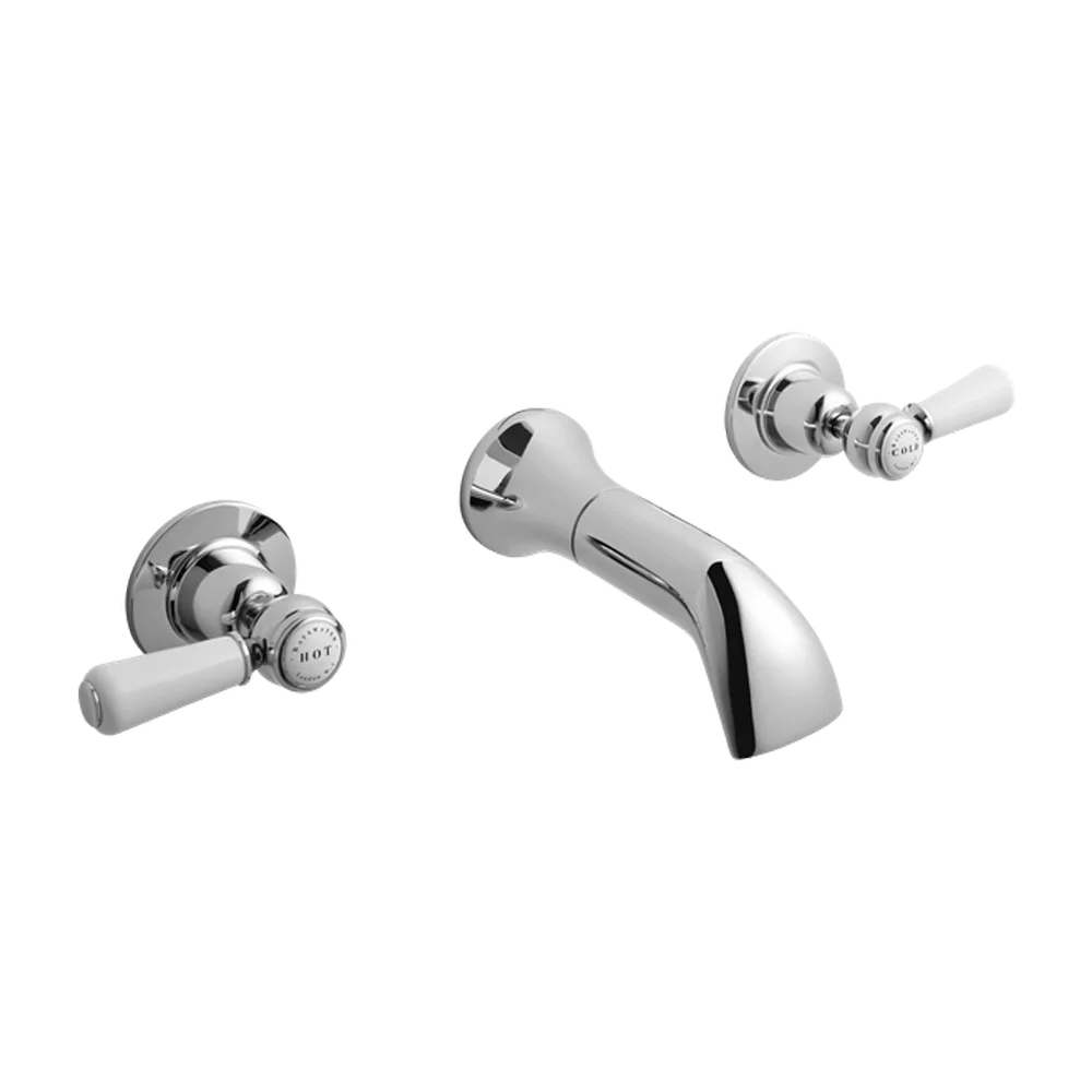 Bayswater White And Chrome Wall Mounted Basin Domed Collar Mixer Lever Tap