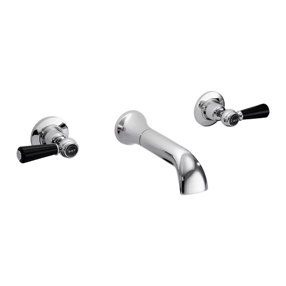 Bayswater Black And Chrome Wall Mounted Basin Domed Collar Mixer Lever Tap