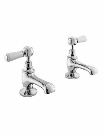 Bayswater Lever Hex Basin Pillar Taps - White/Chrome