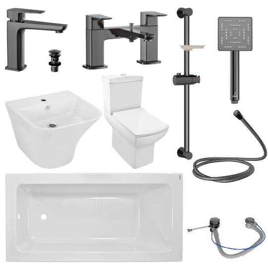 Kubix Full Bathroom Suite By Jaquar In Black Chrome WIth 1700MM Bath
