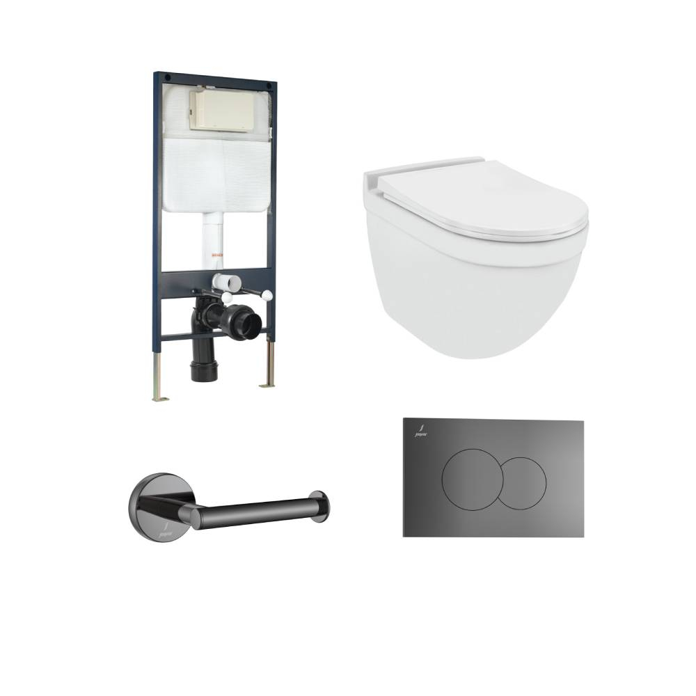 Jaquar Solo Wall Hung Toilet Bundle With Black Chrome Fittings