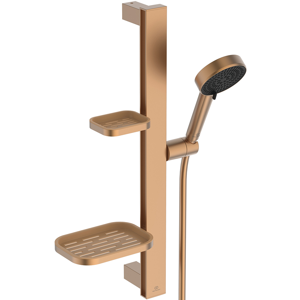 Ideal Standard Idealrain ALU+ Shower Set with 100mm 2-Function Handshower, 600mm Rail and 2 Shelves - Bronze