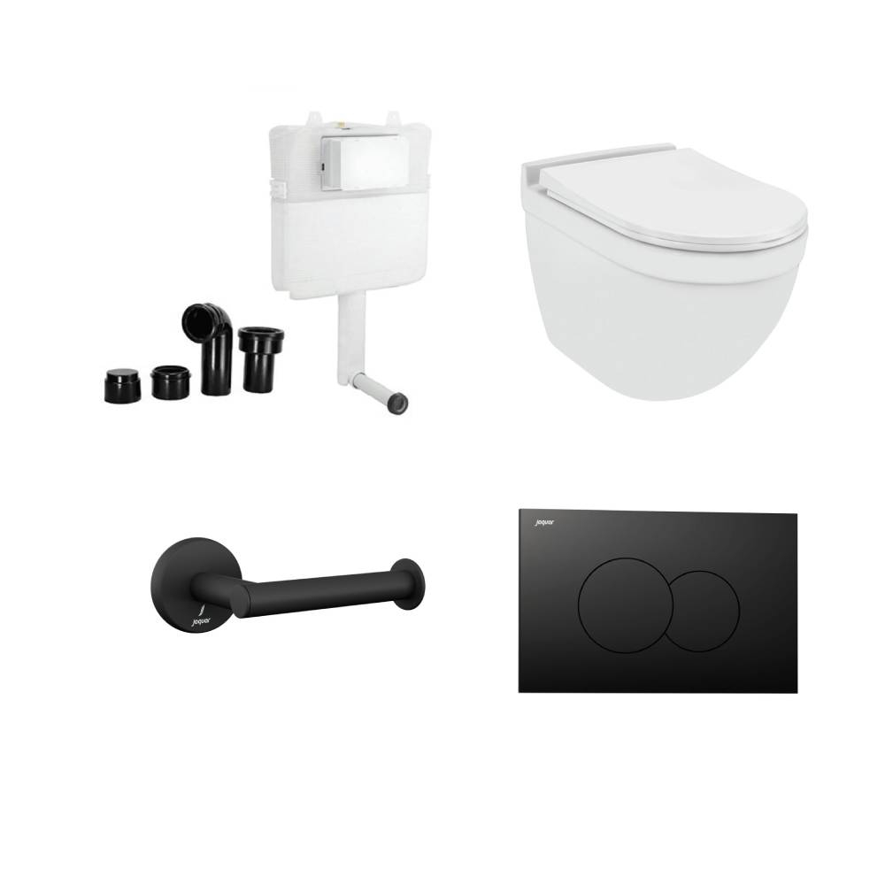 Jaquar Solo Wall Hung Toilet With Slim Cistern & Black Matt Accessories
