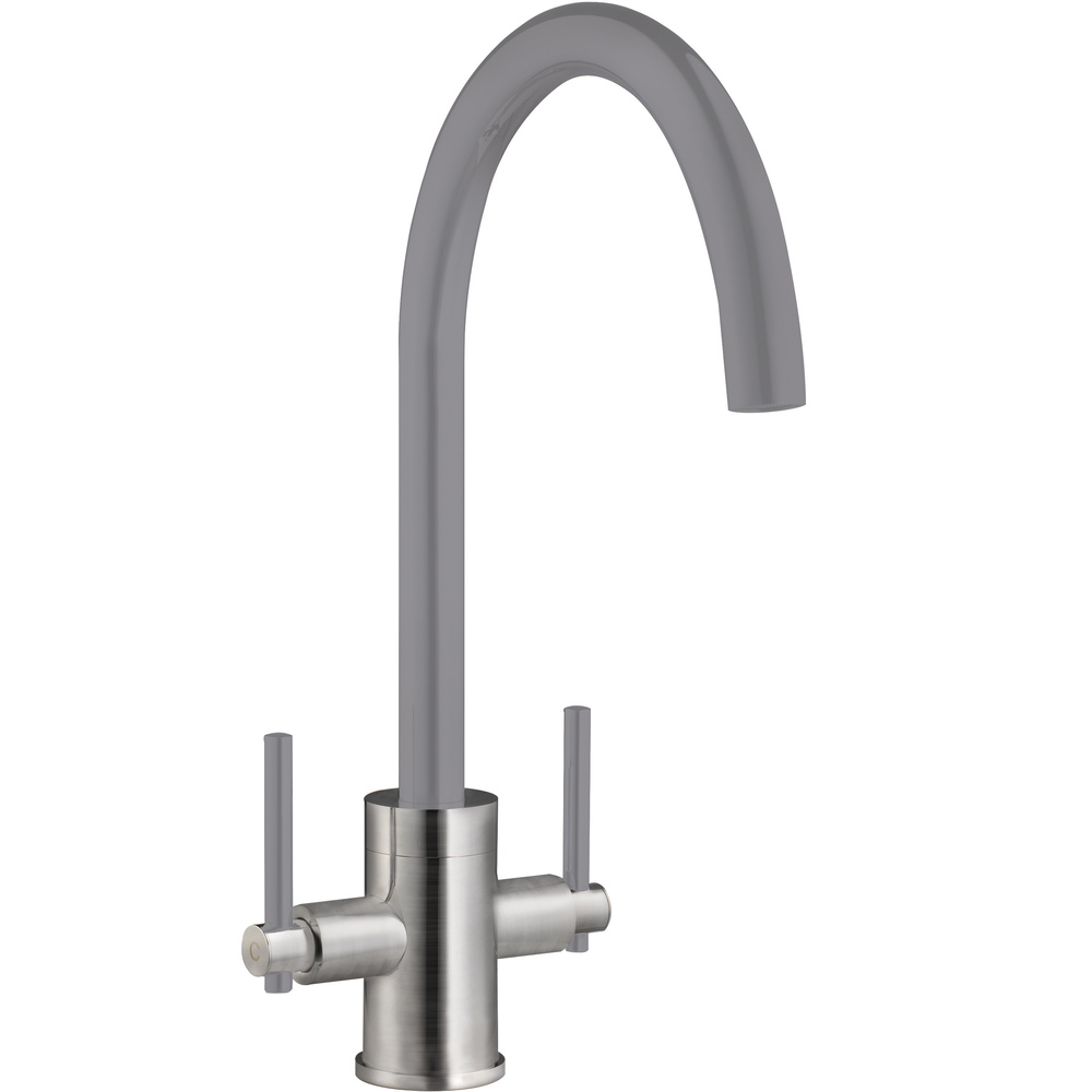Prima+ Swan Neck Dual Lever Grey Kitchen Tap