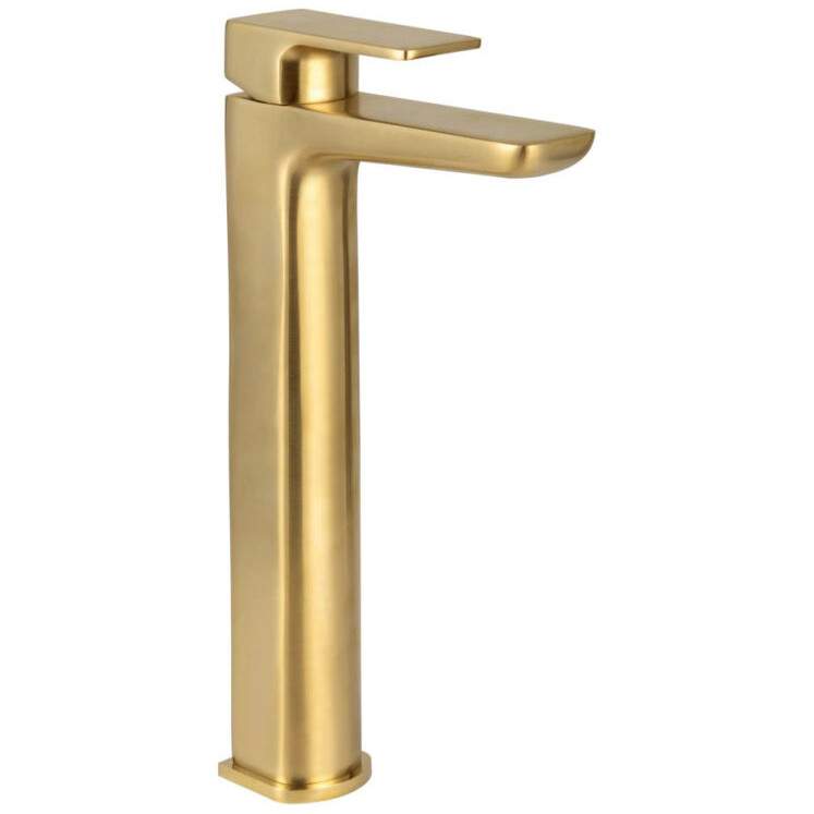 Scudo Muro Brushed Brass High Riser Basin Mono Tap