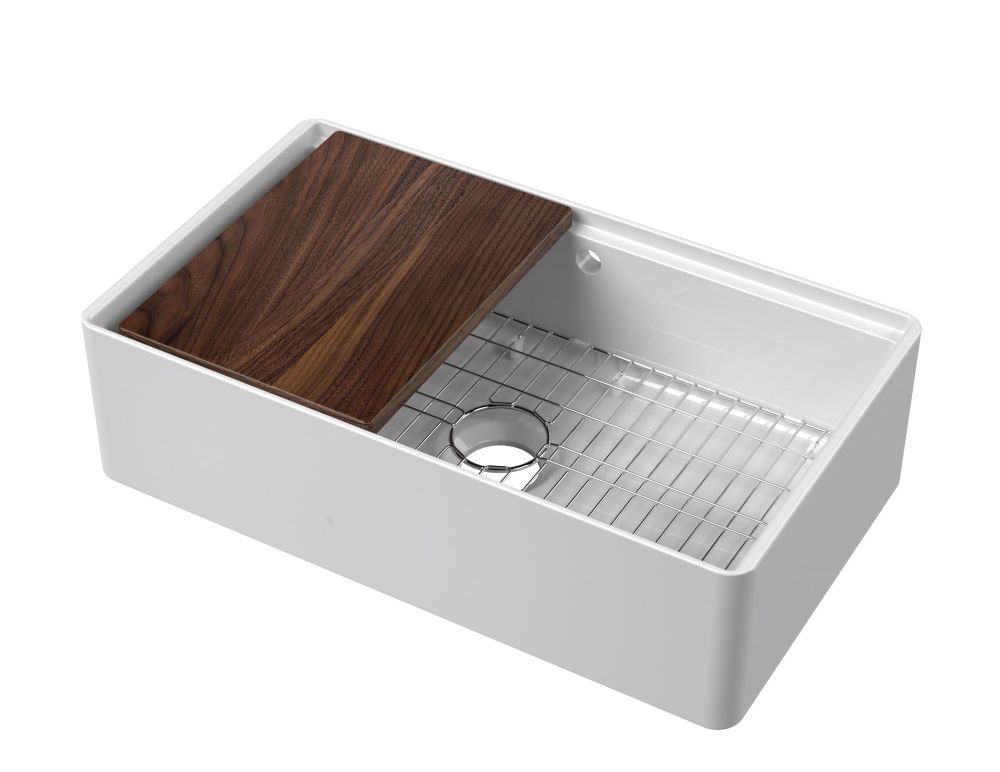 Nuie 795 x 460 x 220mm Butler Sink With Ledge, Grid & Chopping Board