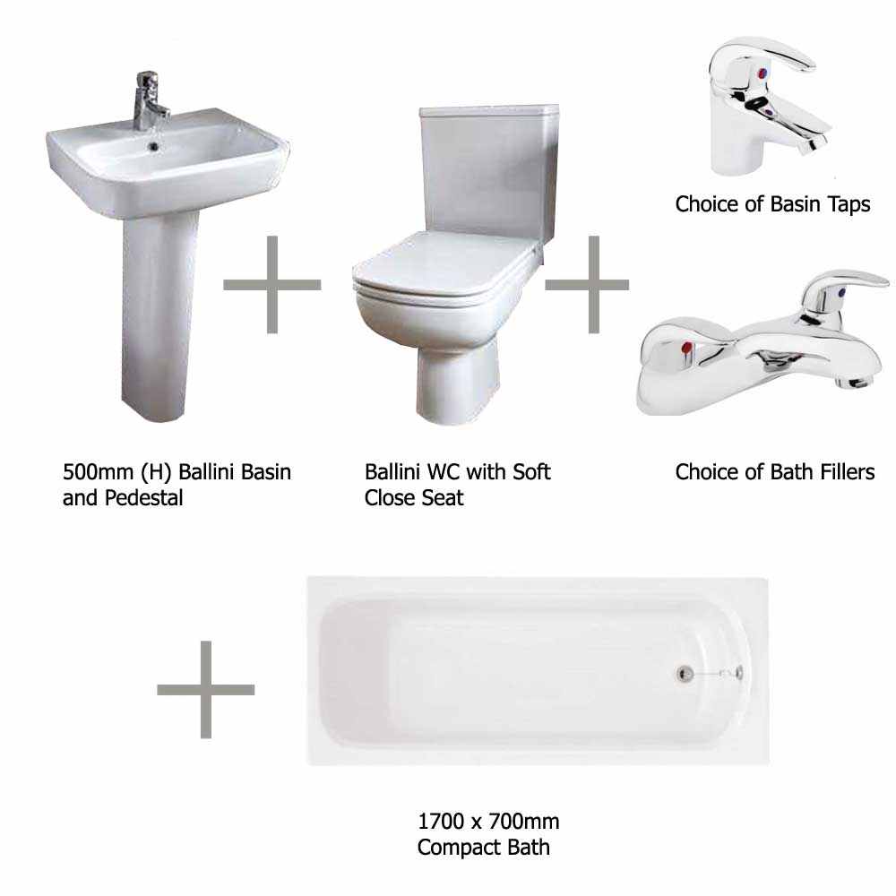 Ballini Bathroom Suite With 1700 x 700mm Caymen Bath - Frontline Bathrooms