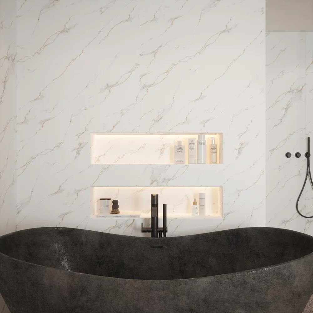 Nuance Bianco Carrara Waterproof Shower Panel by Bushboard